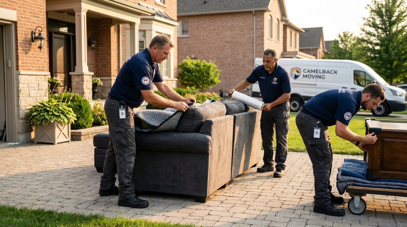 Large estate moving crew wrapping furniture in Saint Anthony, ID